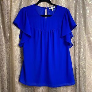 Faith & Joy royal blue flutter sleeve chiffon blouse, size S, oversized